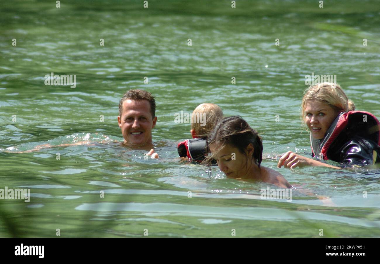 24.08.2007., Croatia, Slapovi Krke - Formula 1 driver Michael Schumacher with his wife Corinna and son Mick on vacation on Slapovi Krke  Photo: Hrvoje Jelavic/PIXSELL Stock Photo