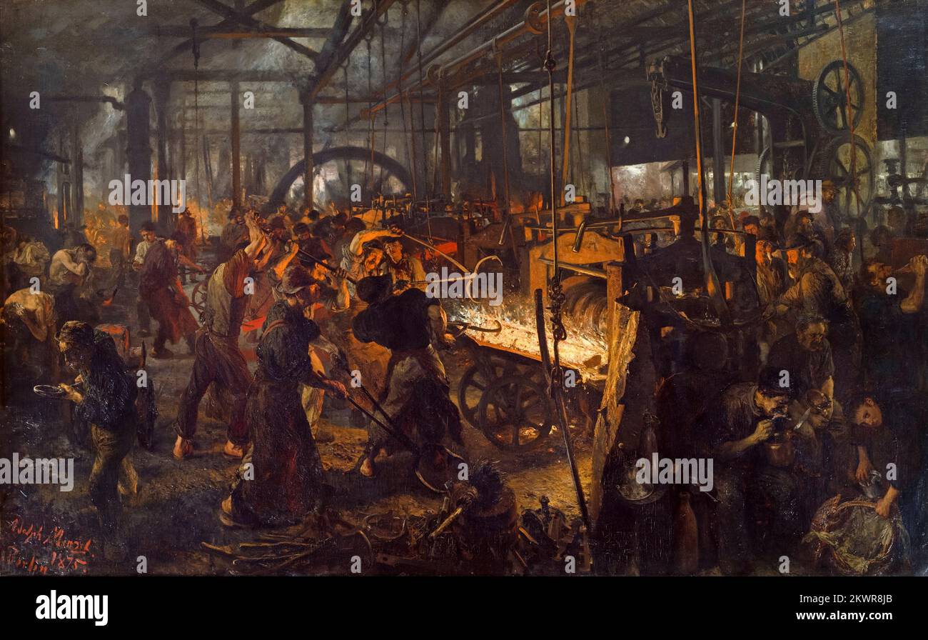 The Iron Rolling Mill, (Modern Cyclopes), painting in oil on canvas by Adolph Menzel, 1875 Stock Photo