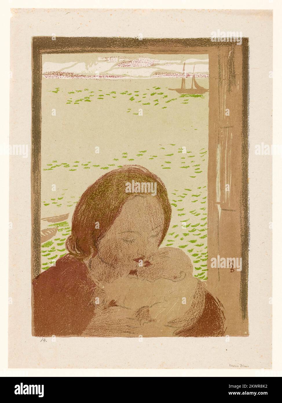 Maurice Denis, Mother and baby, beside the sea, lithographic print, 1900 Stock Photo