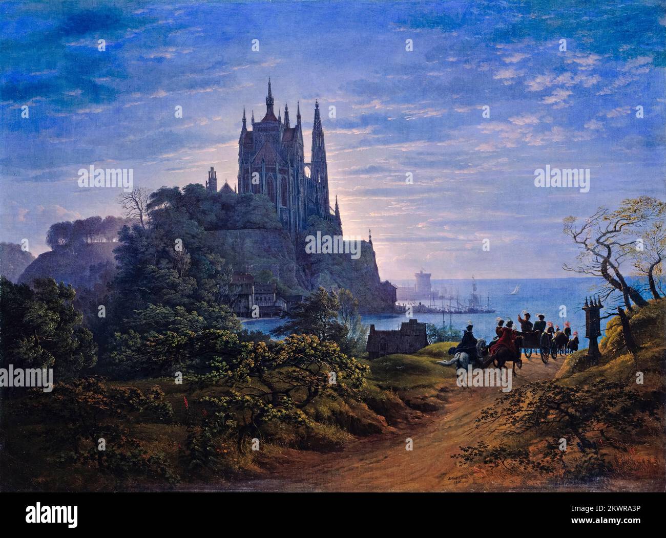 Karl Friedrich Schinkel painting, Gothic Church, on a, Rock by the Sea, oil on canvas, 1815 Stock Photo