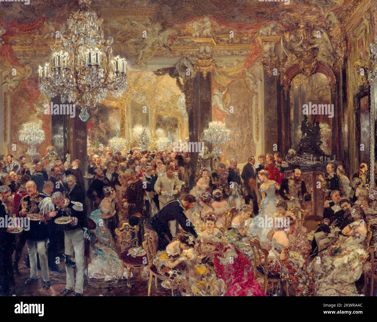 Adolph Menzel, The Dinner at the Ball, painting in oil on canvas, 1878 Stock Photo