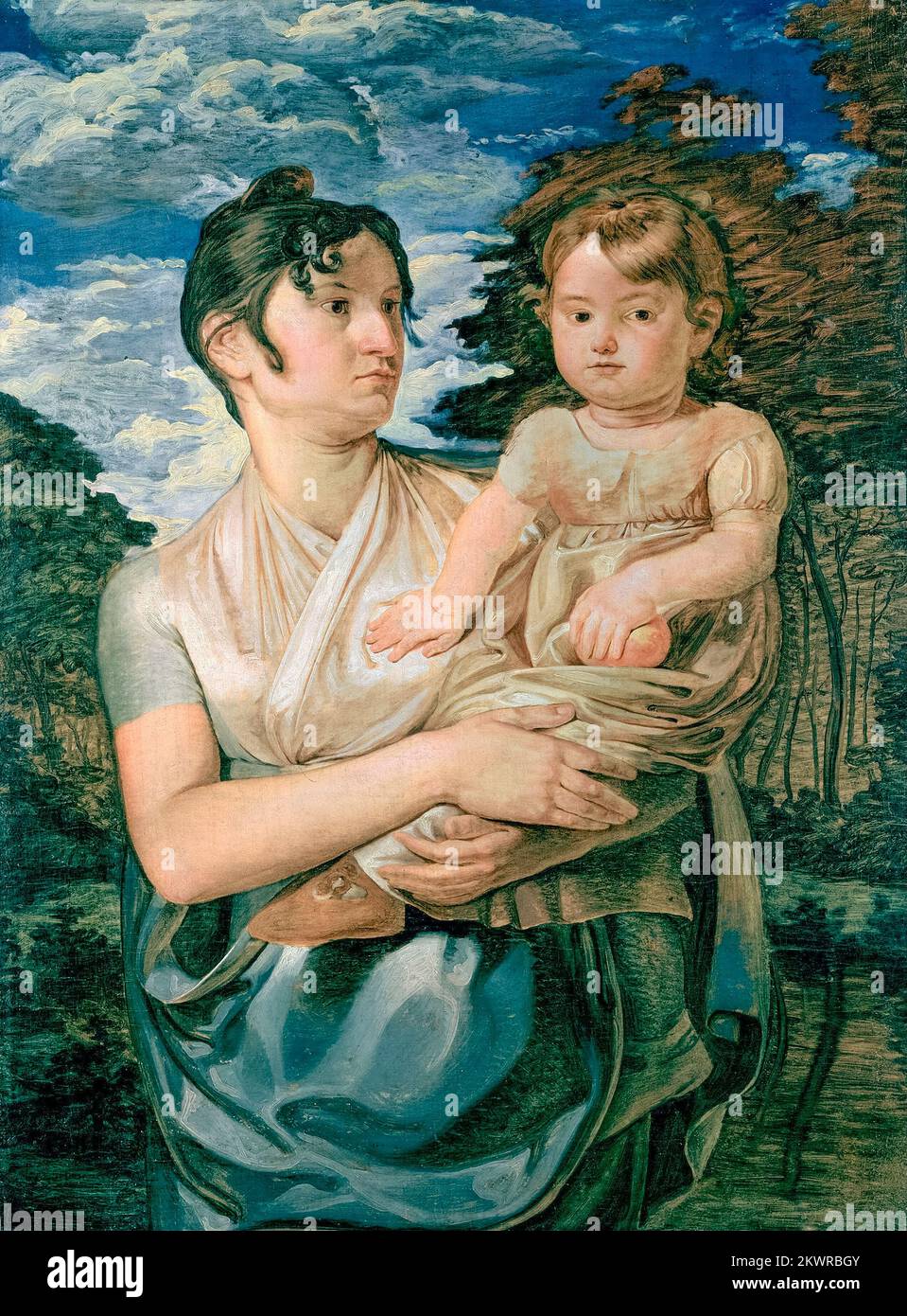 Pauline Runge with her twoyearoldson, portrait painting in oil on canvas by Philipp Otto