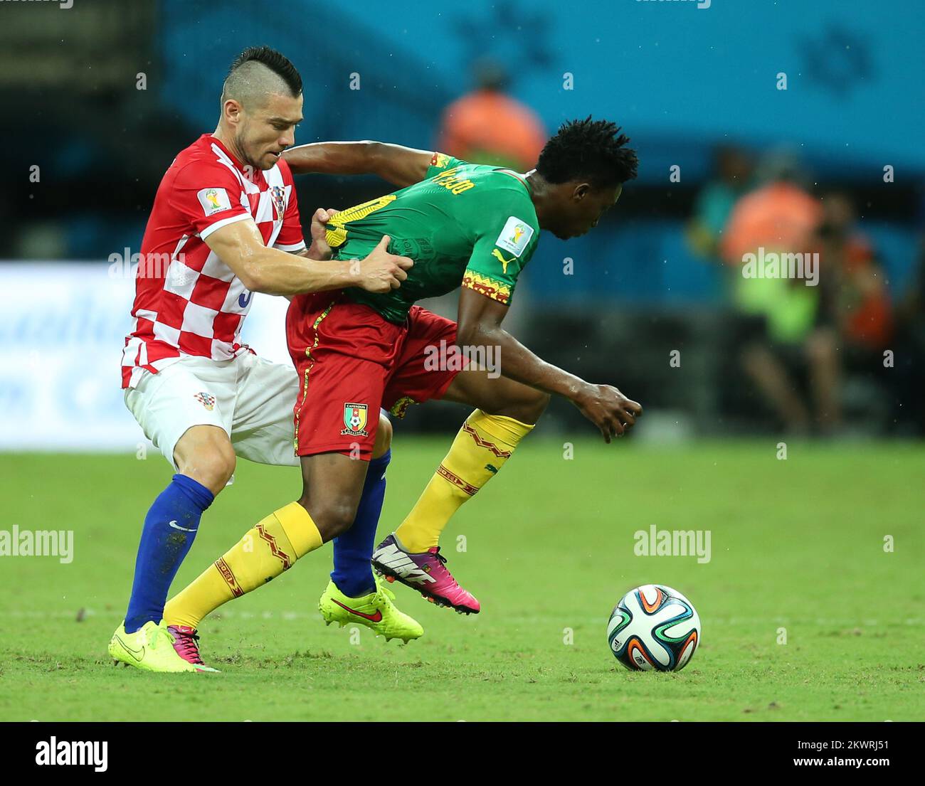 2014 FIFA World Cup group A game against Cameroon and Croatia. Benjamin Moukandjo, Danijel Pranjic Photo: Sanjin Strukic/PIXSELL Stock Photo