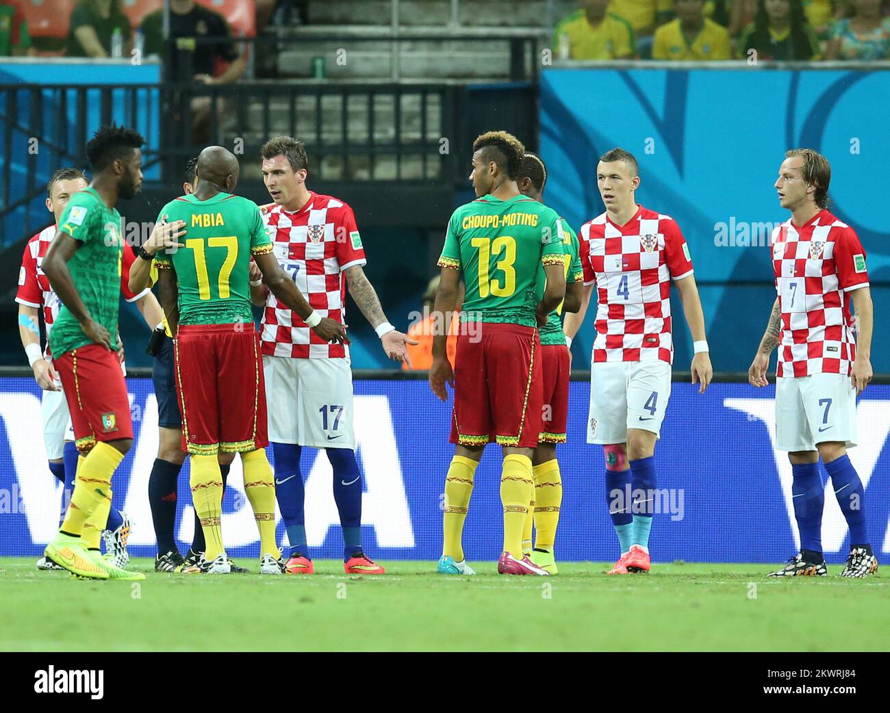 2014 FIFA World Cup group A game against Cameroon and Croatia. Mario Mandzukic, Stephane Mbia Photo: Sanjin Strukic/PIXSELL Stock Photo