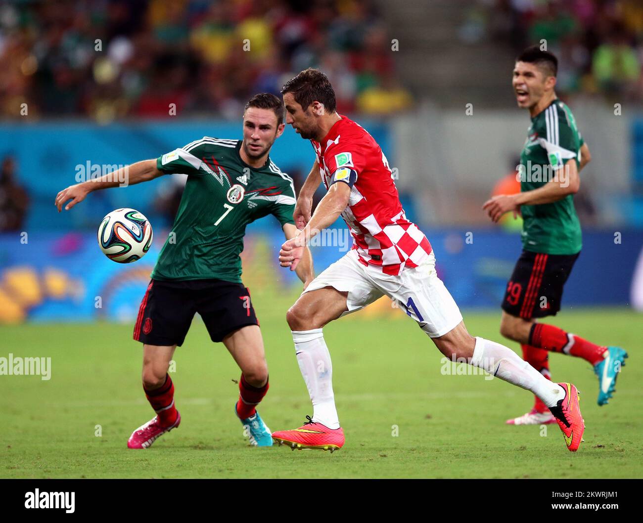 2014 FIFA World Cup group A game against Mexico and Croatia. Darijo Srna, Miguel Layun Photo: Sanjin Strukic/PIXSELL Stock Photo