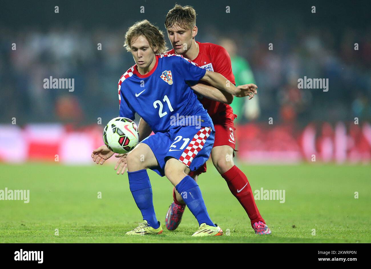 Croatia's Alen Halilovic (left) and England's Luke Shaw in action Stock