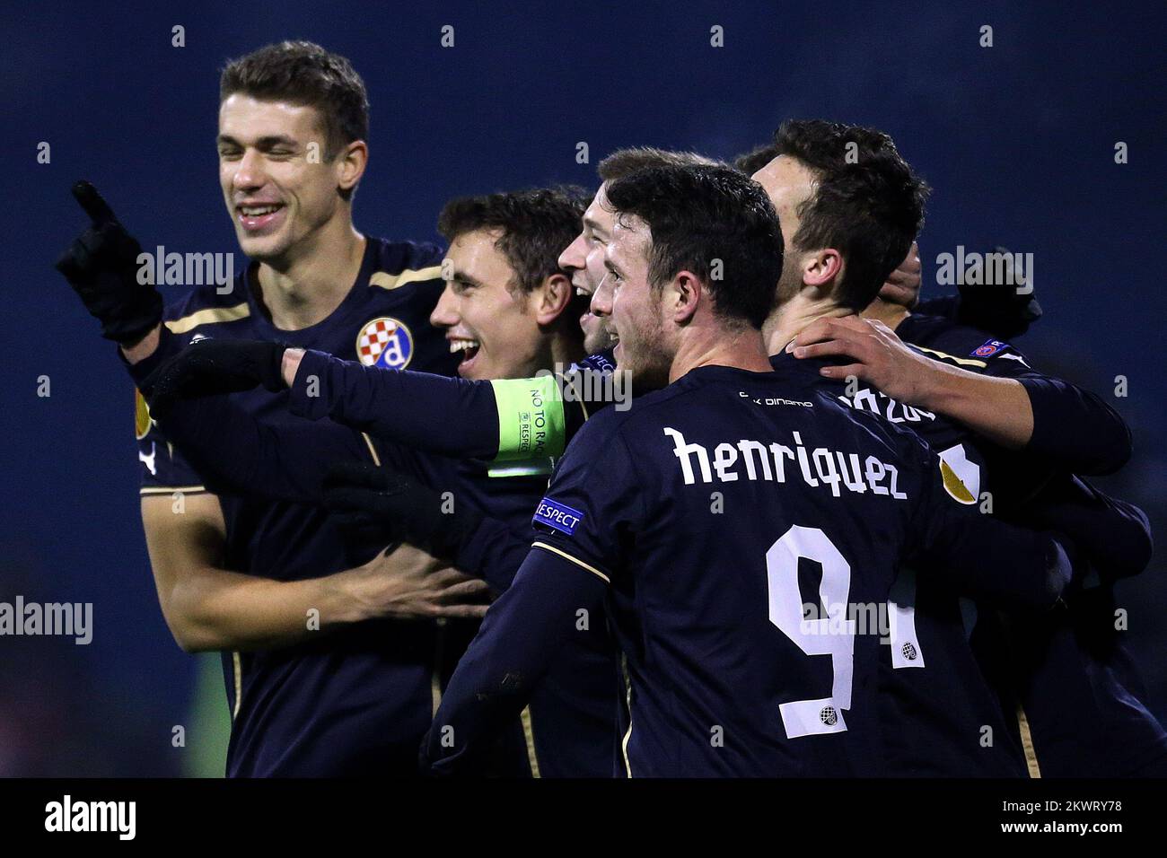 Dinamo's Jozo Simunovic, Josip Pivaric, Domagoj Antolic, Angelo Henriquez celebrate Stock Photo