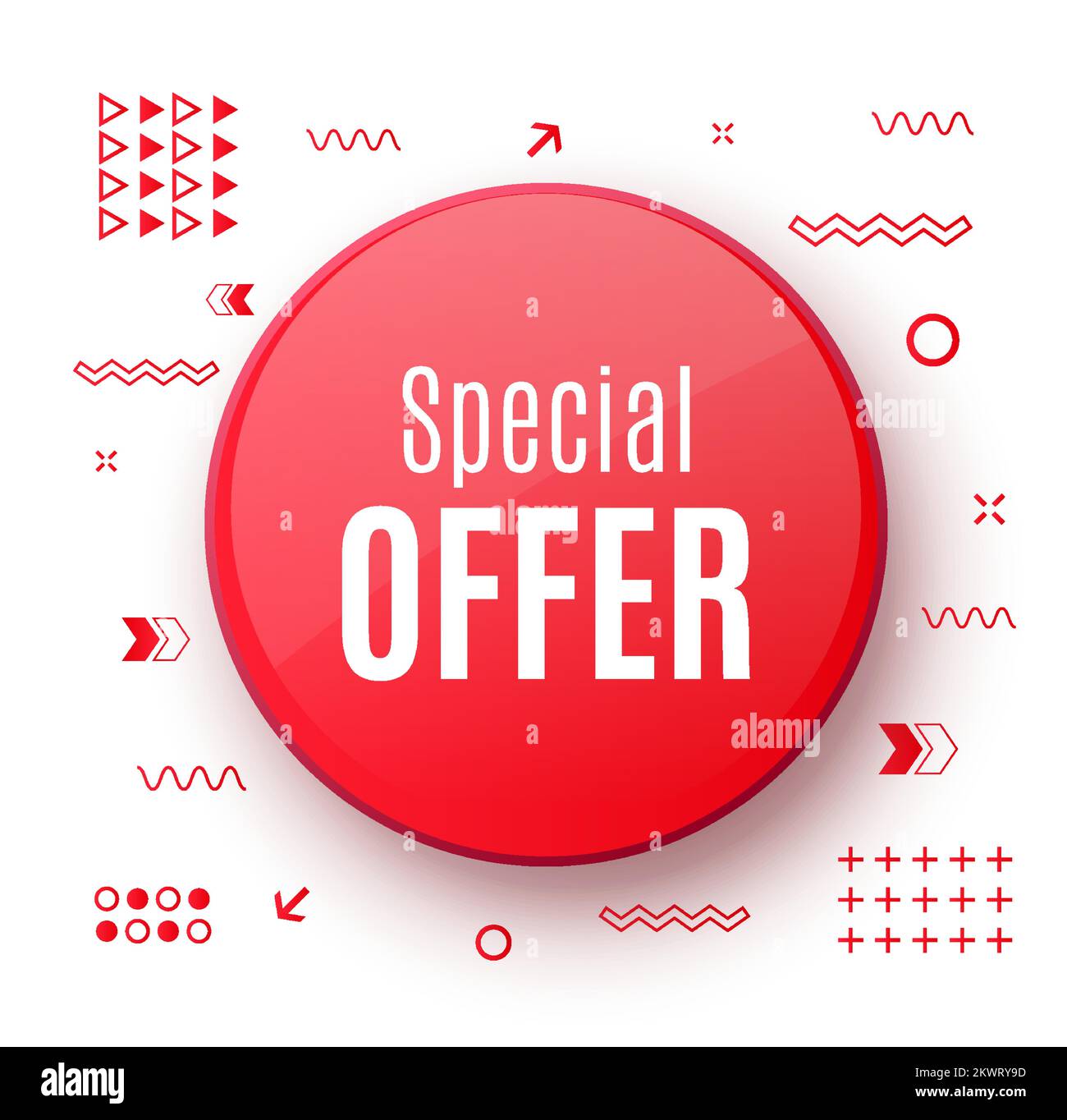 Special Offer Tag. Red Discount Banner with Trendy Shapes. Vector