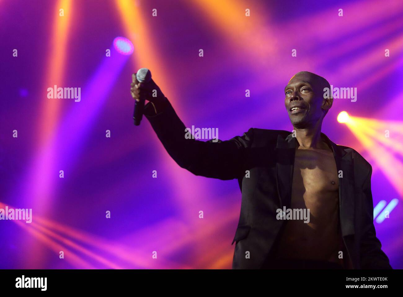 Faithless performing on stage at the 2015 Exit Festival at Petrovaradin Fortress in the city of Novi Sad, Serbia. Stock Photo