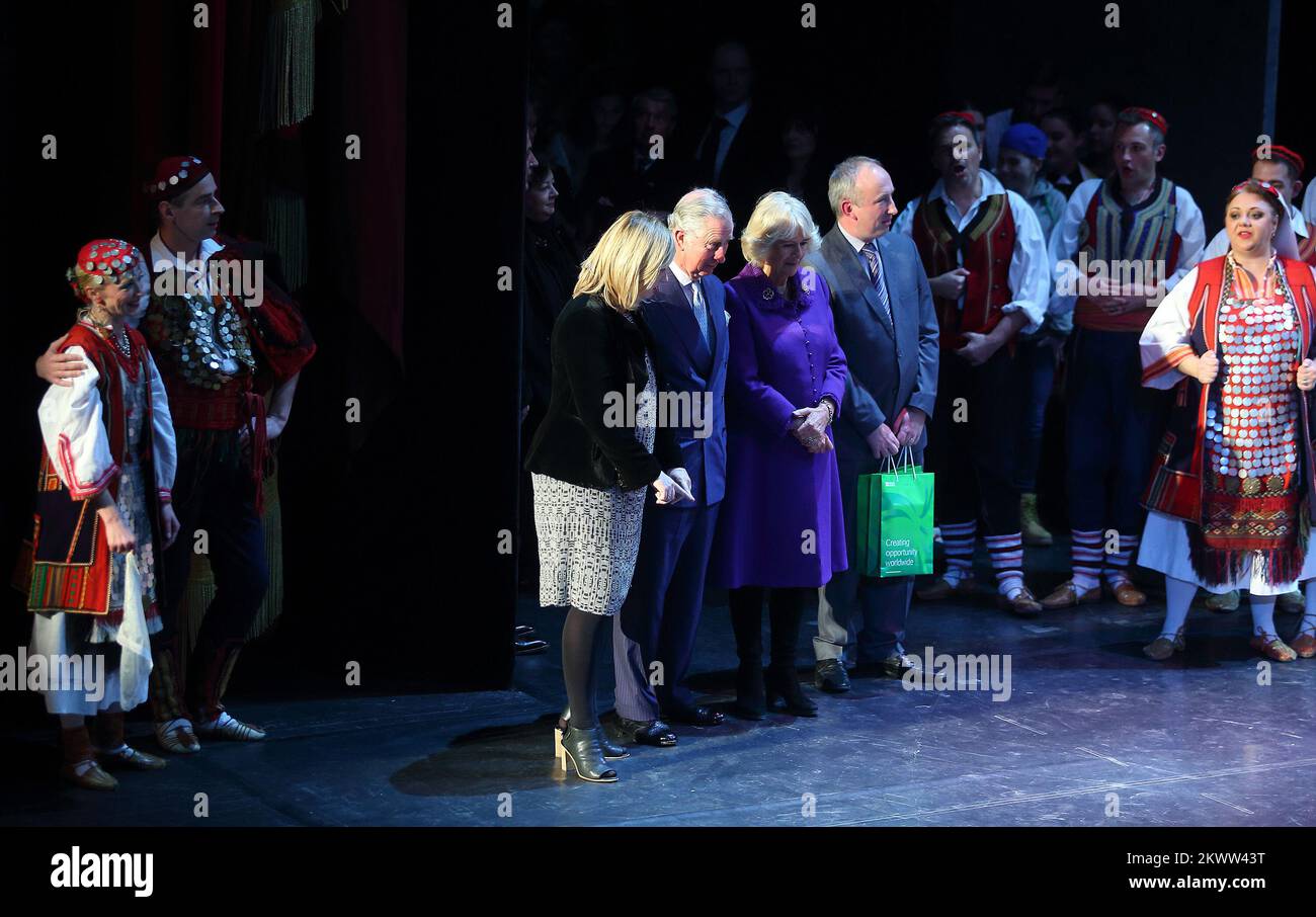 14.03.2016., Zagreb, Croatia - British Crown Prince Charles and his wife Camilla, the Duchess of Cornwall, are visiting Croatia as part of a regional tour that will include Serbia, Montenegro and Kosovo. They visited the Croatian National Theatre and participated in a programme to commemorate the 400th anniversary of the death of William Shakespeare.   Stock Photo