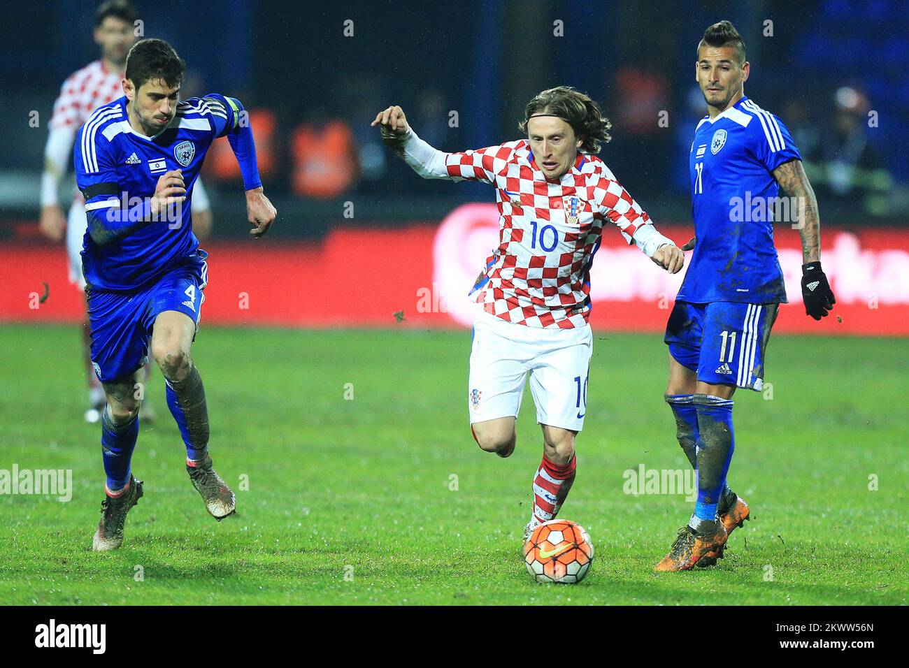 23.03.2016., Osijek, Croatia - Stadium Gradski vrt, International friendly match, Croatia - Israel. Nir Bitton, Luka Modric, Maor Bar Buzaglo. Photo: Davor Javorovic/PIXSELL Stock Photo