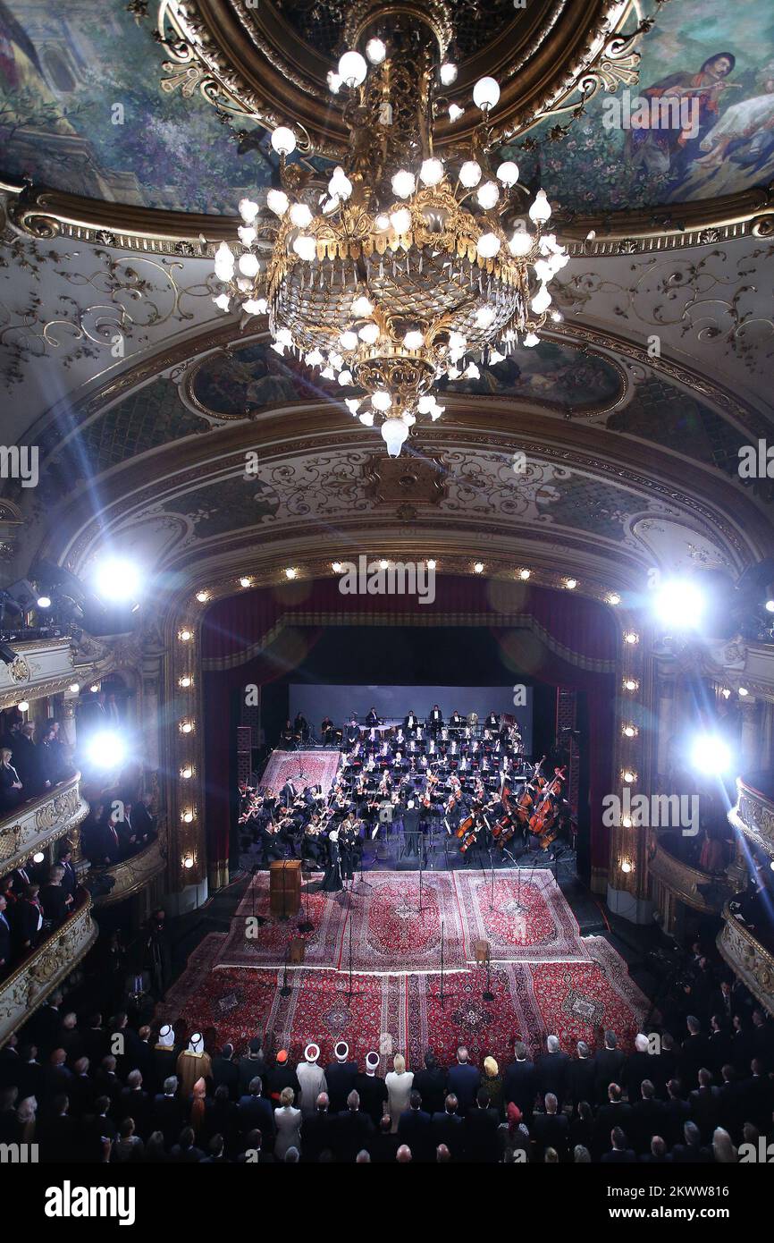 27.04.2016., Zagreb - The 100th Anniversary of Legal and Institutionalized Islam in Croatia was marked by a celebration program in the Croatian National Theatre, in the presence of the President of Turkey Recep Tayyip Erdogan and the President of Croatia Kolinda Grabar-Kitarovic.   Stock Photo