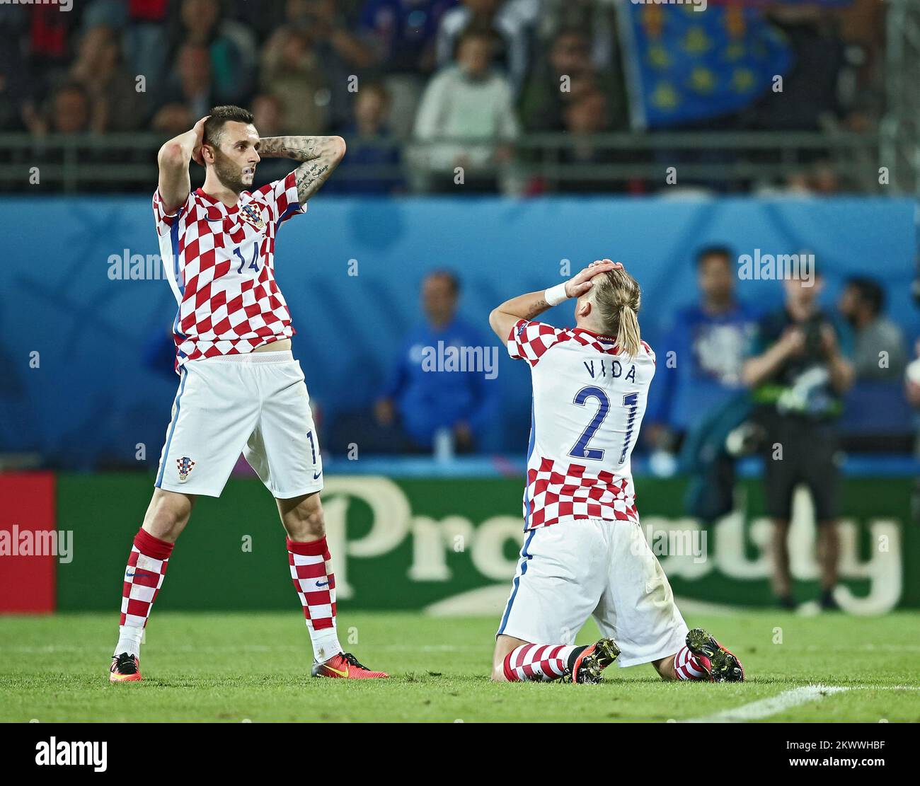 25.06.2016 . , Lens , France - UEFA EURO 2016, round of 16 , Croatia - Portugal. Marcelo Brozovic;  Domagoj Vida  Stock Photo