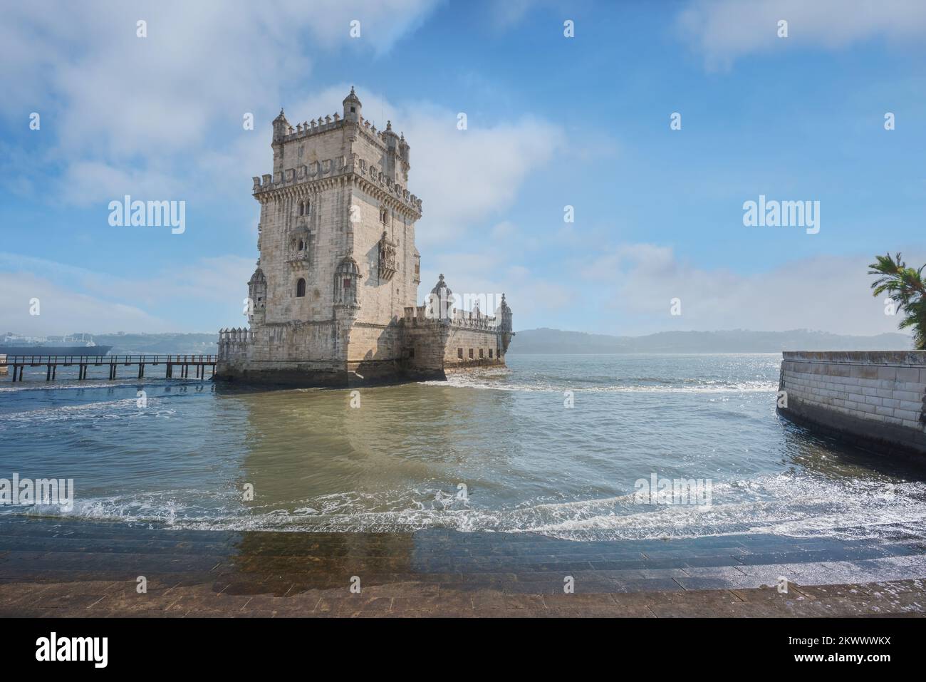 Belem Tower and Tagus River (Rio Tejo) - Lisbon, Portugal Stock Photo