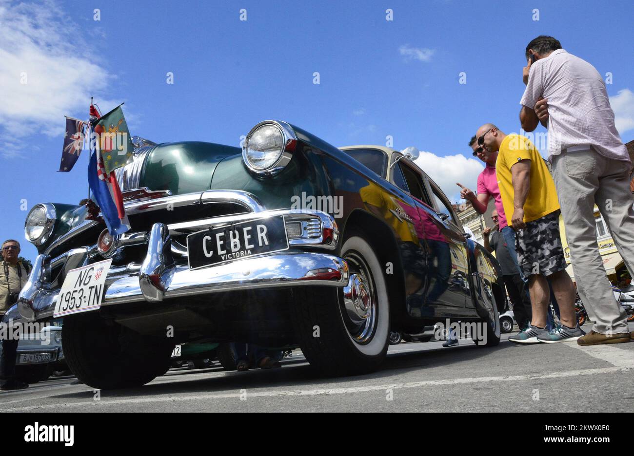 13.08.2016., Pozega, Croatia - Oldtimer Club Trophy Pozega organized the Fourth International Oldtimer meeting called Trophy Golden Valley 2016. Citizens had a chance to see historical vehicles and a rally of vintage cars.   Stock Photo