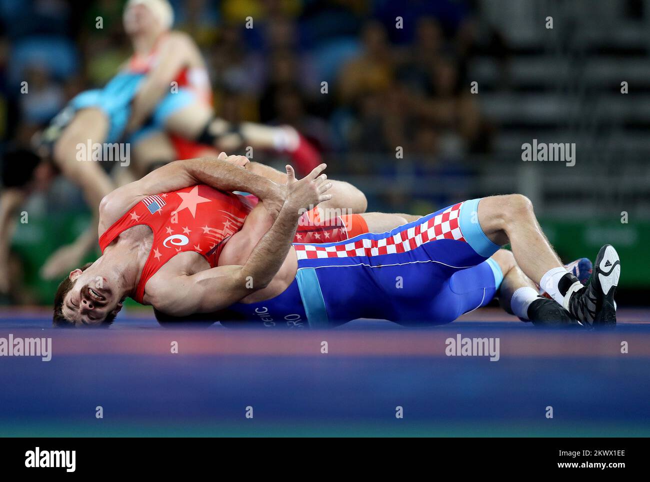 14.08.2016., Rio de Janeiro - Rio 2016 Olympic Games Wrestling,  quarterfinals, Bozo Starcevic (Croatia) - Andrew Thomas Bisek (USA). The  only Croatian wrestler at the Olympic Games in Rio de Janeiro Bozo