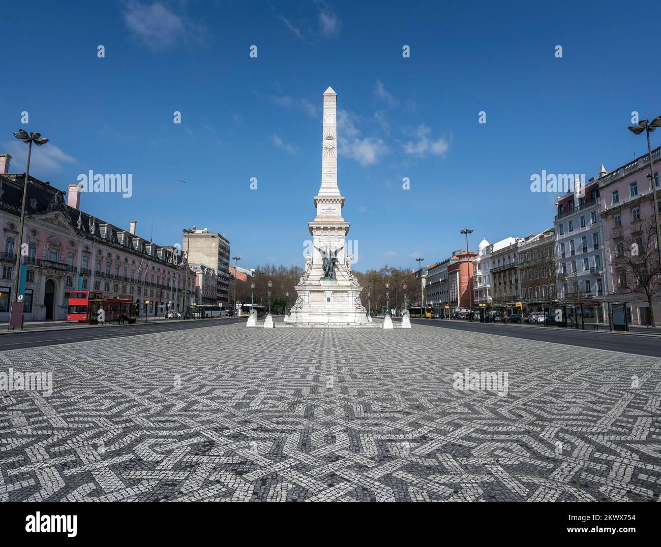 Praca dos Restauradores Square and Monument to the Restorers - Lisbon, Portugal Stock Photo