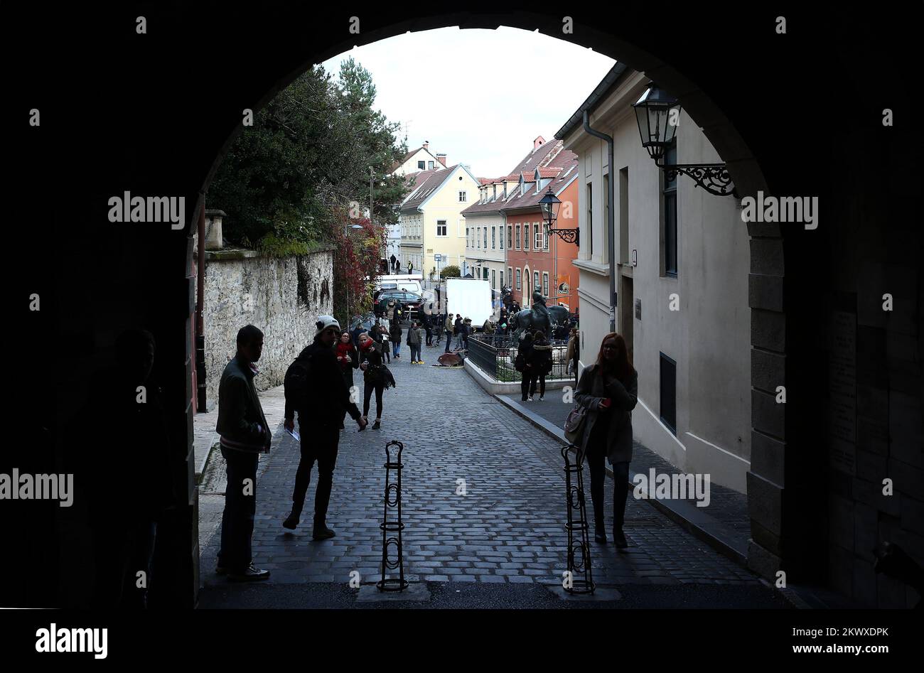 09.10.2016., Zagreb, Croatia - The first part of the new British BBC series McMafia is shooting in the Stone Gate, monument of Old Zagreb. The series is being shot by the eponymous bestseller Guardian journalist Misha Glenny, is engaged in international organized crime. Photo: Sanjin Strukic/PIXSELL Stock Photo