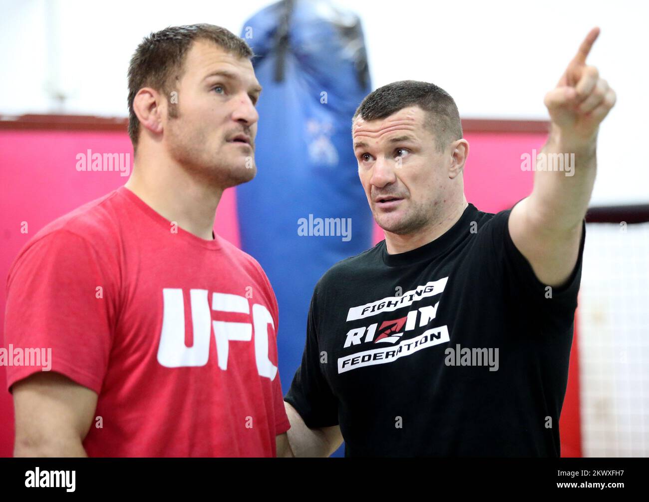 03.11.2016., Zagreb, Croatia - UFC heavyweight champion Stipe Miocic came to Croatia to celebrate his first title defense. Alongside with many interviews and Meet&Greet session with his fans, Stipe had practiced with Mirko Cro Cop Filipovic.   Stock Photo