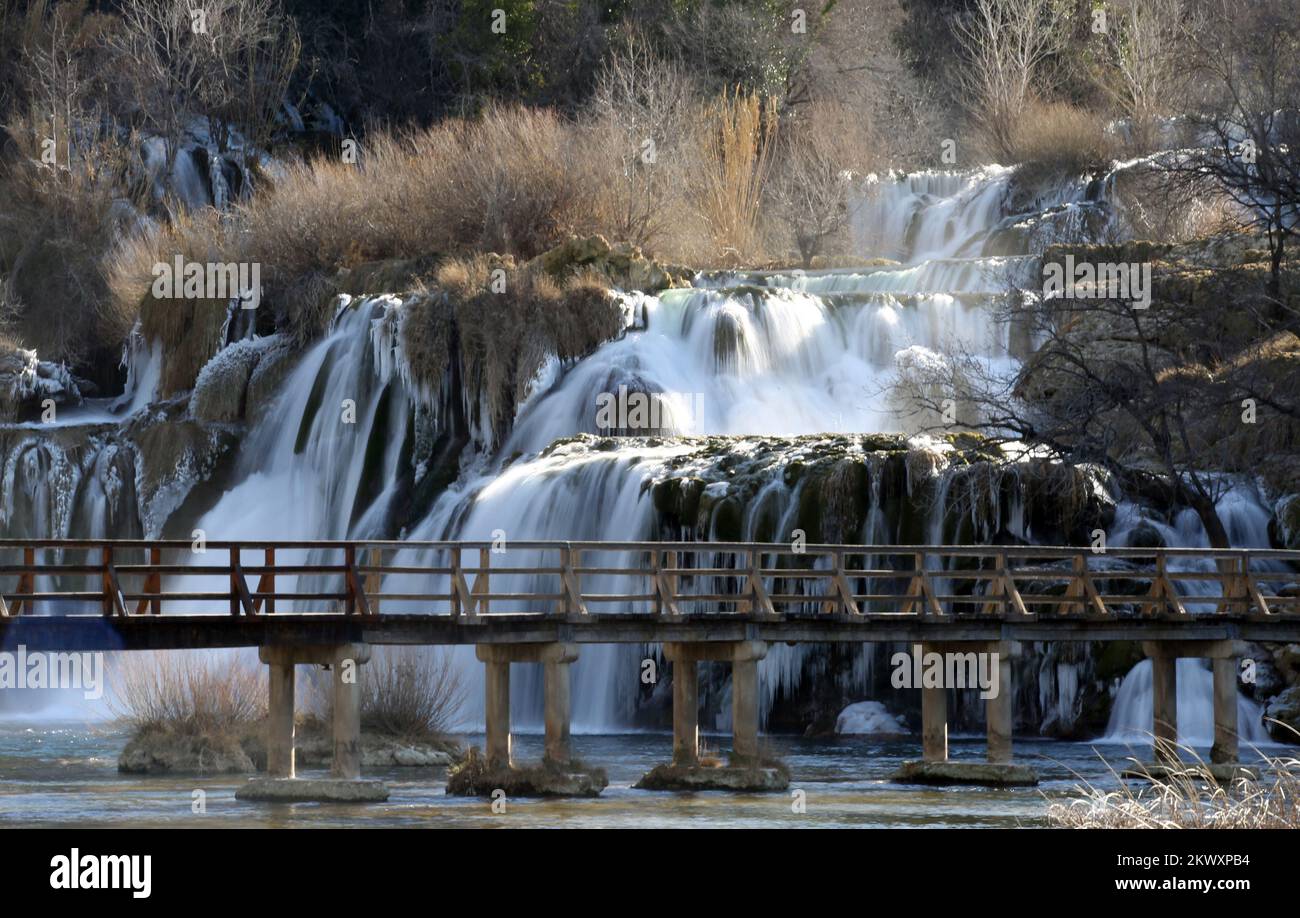 08.01.2017., Croatia,Slapovi Krke -  Because the temperature in the minus frozen are Krka waterfalls in the Krka National Park    Stock Photo