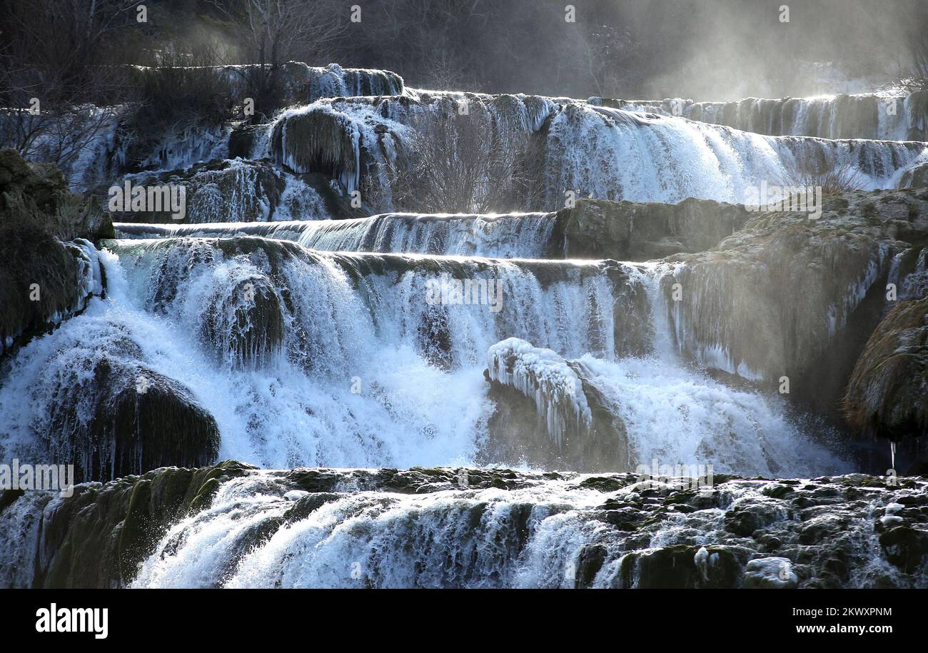 08.01.2017., Croatia,Slapovi Krke -  Because the temperature in the minus frozen are Krka waterfalls in the Krka National Park    Stock Photo