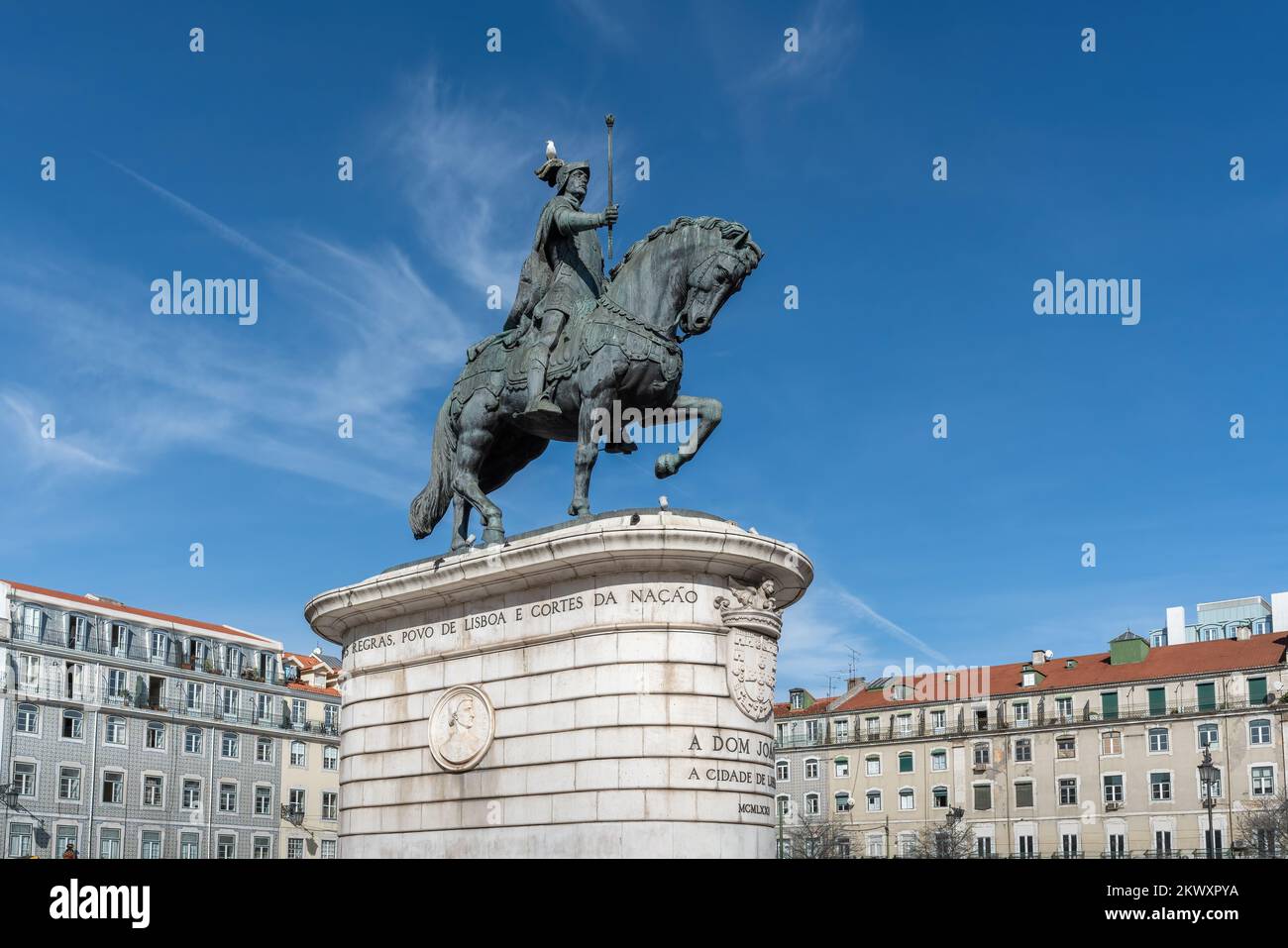 Europe, Portugal, Lisbon, Baixa, Rossio, Figueira Square, Dom Joao I statue  - SuperStock