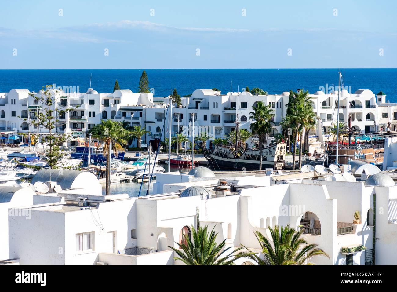 Beautiful view from Hannibal Palace Hotel to the Mediterranean Sea. Vacation concept. Stock Photo