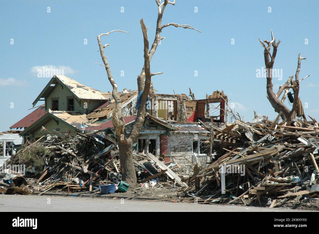 Severe Storms, Tornadoes, and Flooding,  Greensburg, KS, 5-12-07  - A destroyed home in Greensburg. The F5 tornado that recently stuck destroyed much of the town leaving the residents needing temporary housing. FEMA .. Photographs Relating to Disasters and Emergency Management Programs, Activities, and Officials Stock Photo
