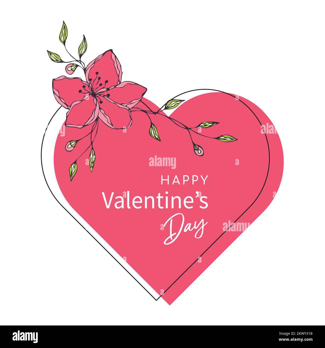 Heart of doodle flowers for Valentines Day, Wedding, card, love