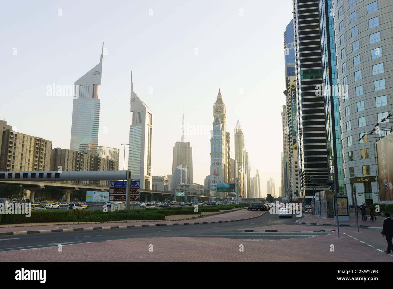 DUBAI - OCT 16: Dubai downtown on October 16, 2014. Dubai is the most populous city and emirate in the UAE, and the second largest emirate by territor Stock Photo
