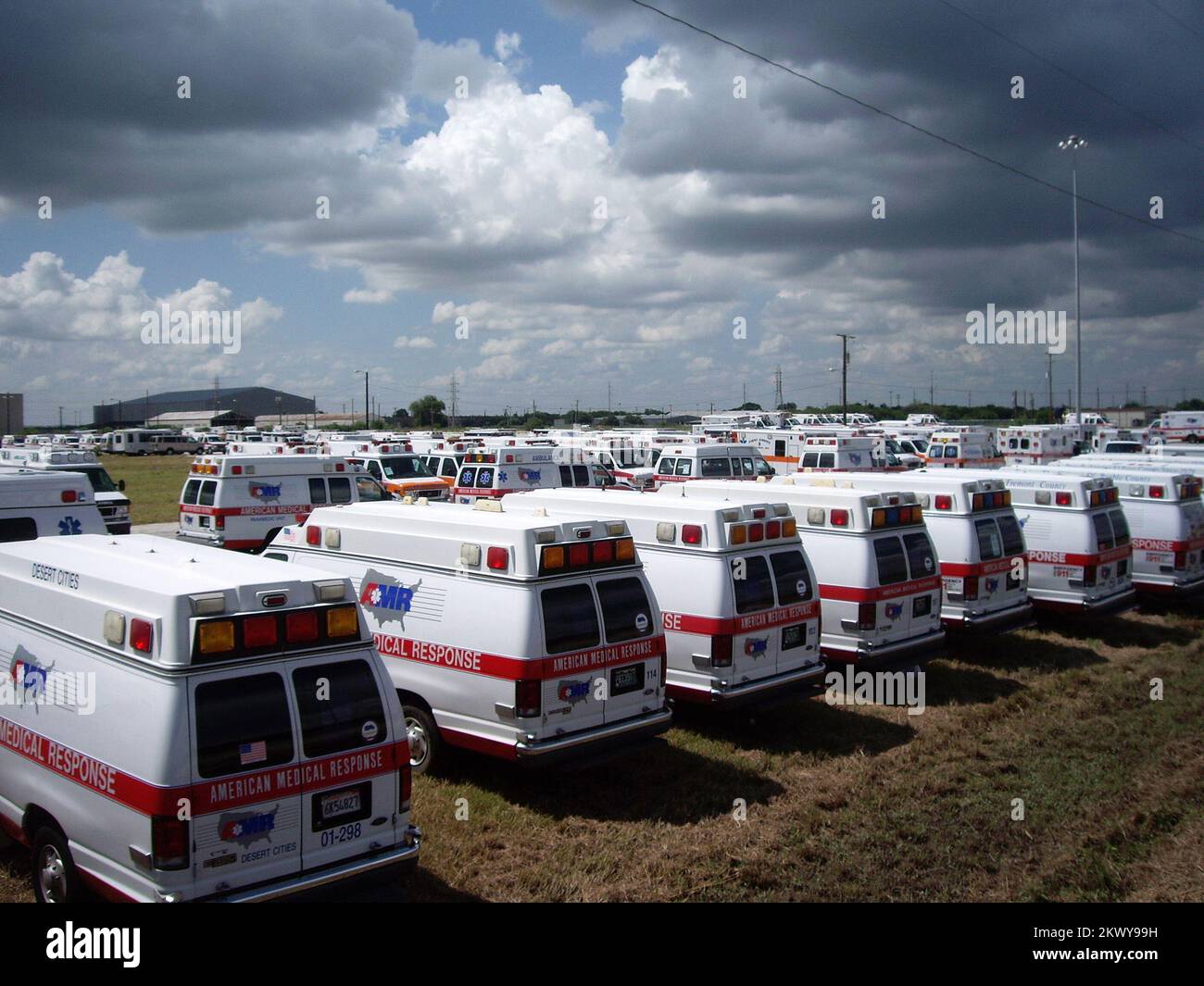 San Antonio, TX, August 22, 2007   Nearly 700 ambulances responded to San Antonio's KellyUSA as part of the critical asset deployment for Hurricane Dean. This mass showing was the largest mobilization of ambulances in the history of the United States.  .. Photographs Relating to Disasters and Emergency Management Programs, Activities, and Officials Stock Photo