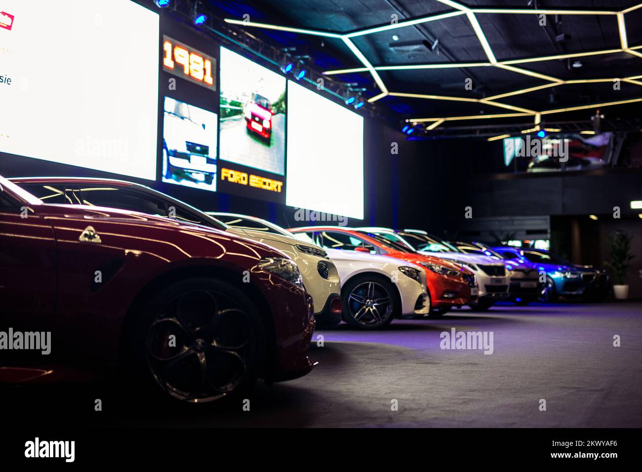 06.03.2017, Geneva, Switzerland - Finalists of the Car of the year 2017 award from left to right are Alfa Romeo Guilia, Citroen C3, Mercedes E-Class, Nissan Micra, Peugeot 3008, Toyota C-HR, Volvo S90/V90. Photo: Saso Domijan/HaloPix/PIXSELL  Stock Photo