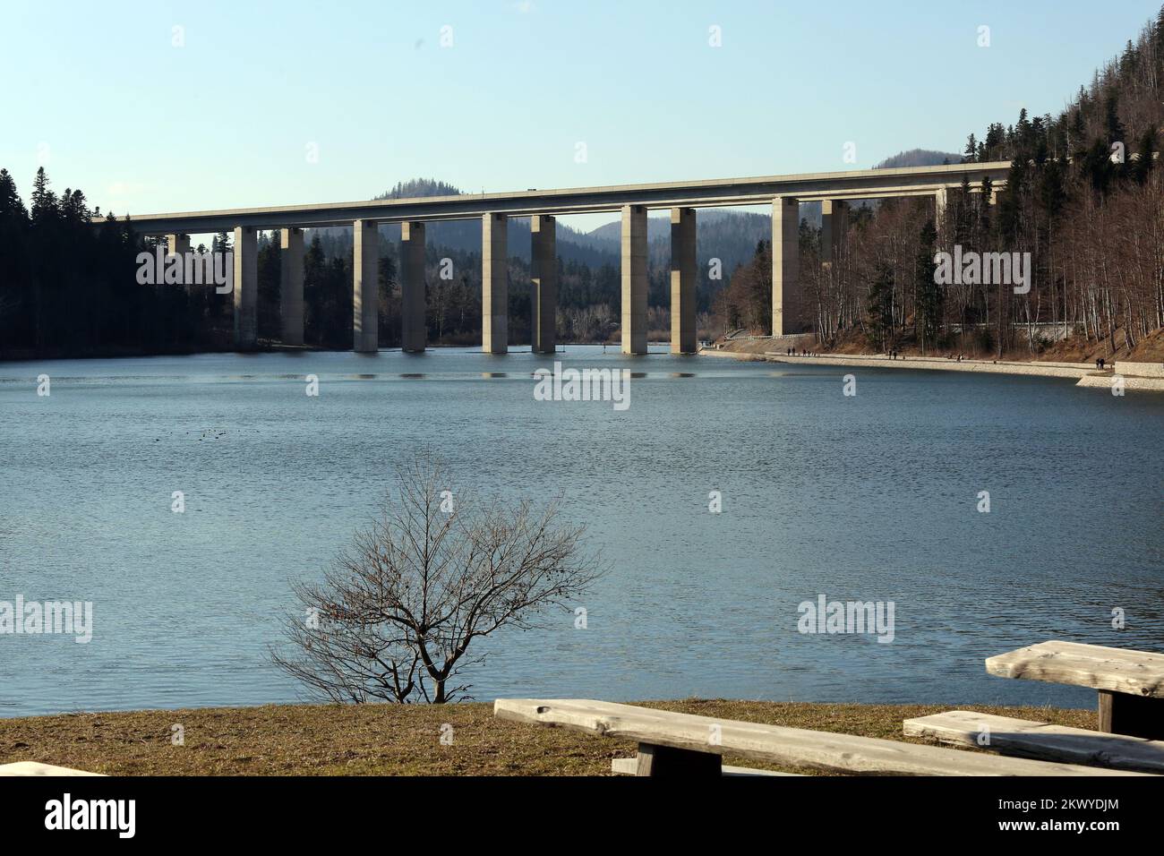 12.03.2017., Croatia, Fuzine - Viaduct over the lake Bajer on the highway Rijeka - Zagreb. Photo: Goran Kovacic/PIXSELL Stock Photo