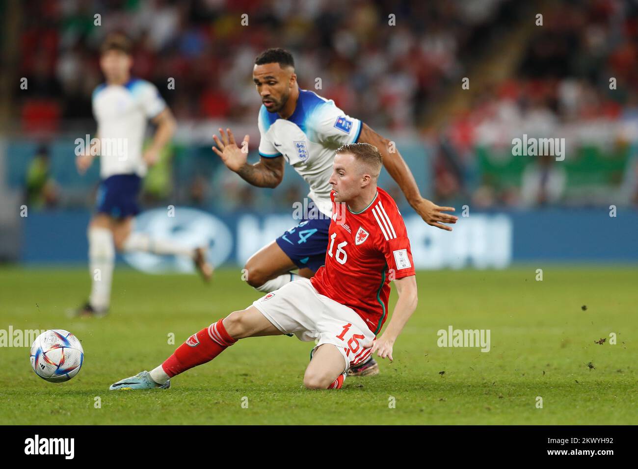 Callum Wilson of England chases Joe Rodon of Wales during the FIFA News  Photo - Getty Images