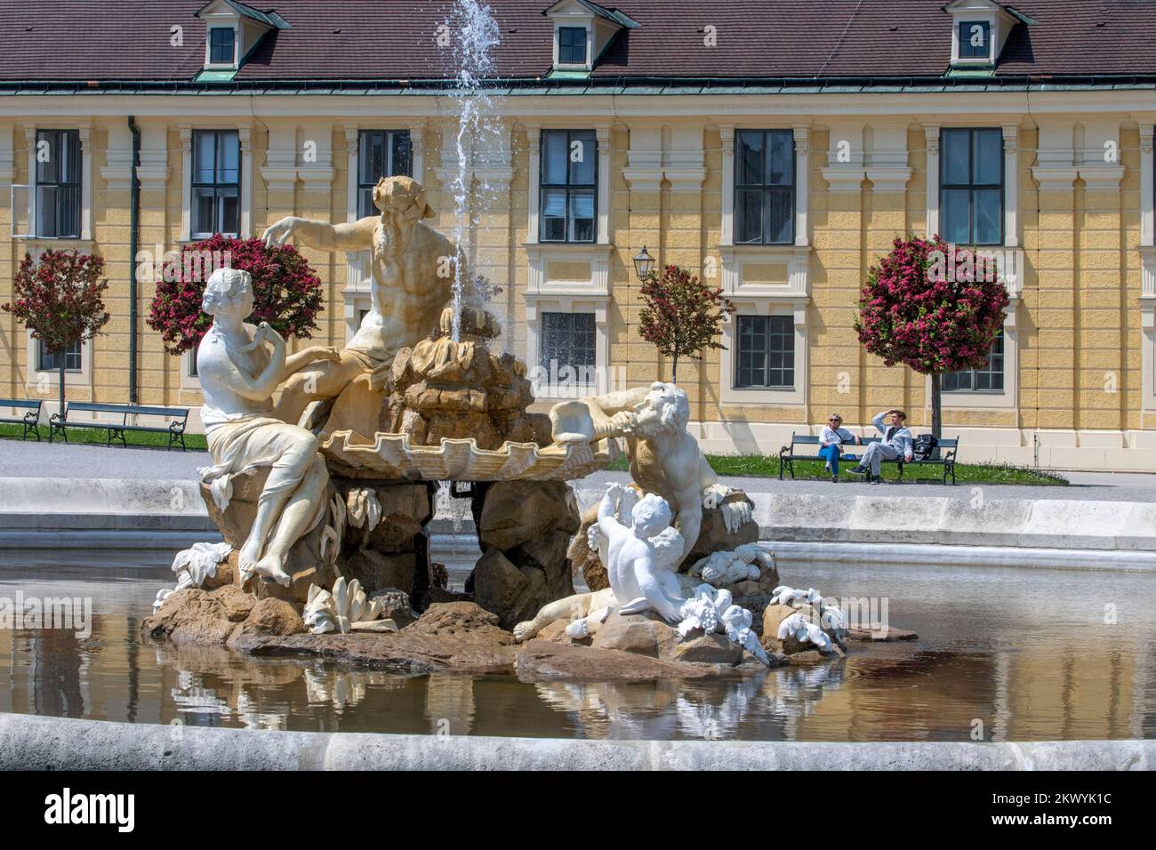 Fountains in the Forecourt Franz Anton von Zauner, Joseph Baptist Hagenauer in Schloss Schoenbrunn Palace, Vienna, Austria.  Schönbrunn Palace is one Stock Photo