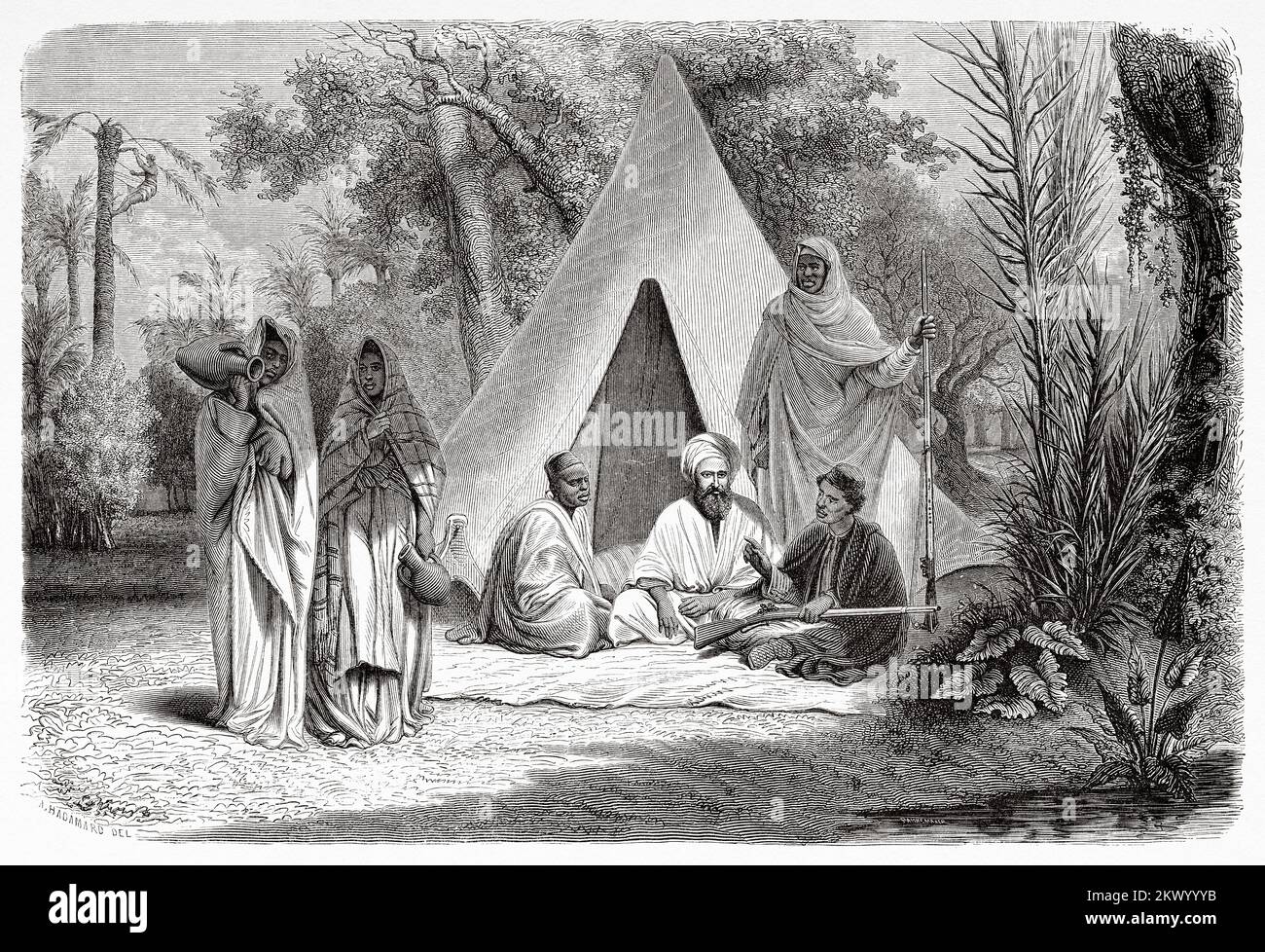 Arab camp in the Libyan city of Beni Ulid, Tripoli in 1850, Libya. North Africa Stock Photo