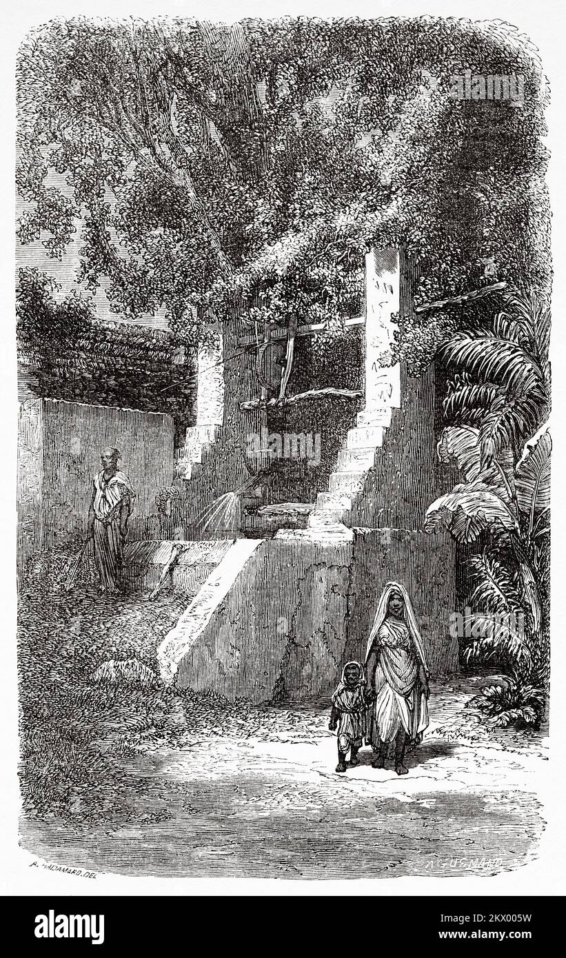 Watering well in Tripoli in 1850, Libya. North Africa Stock Photo