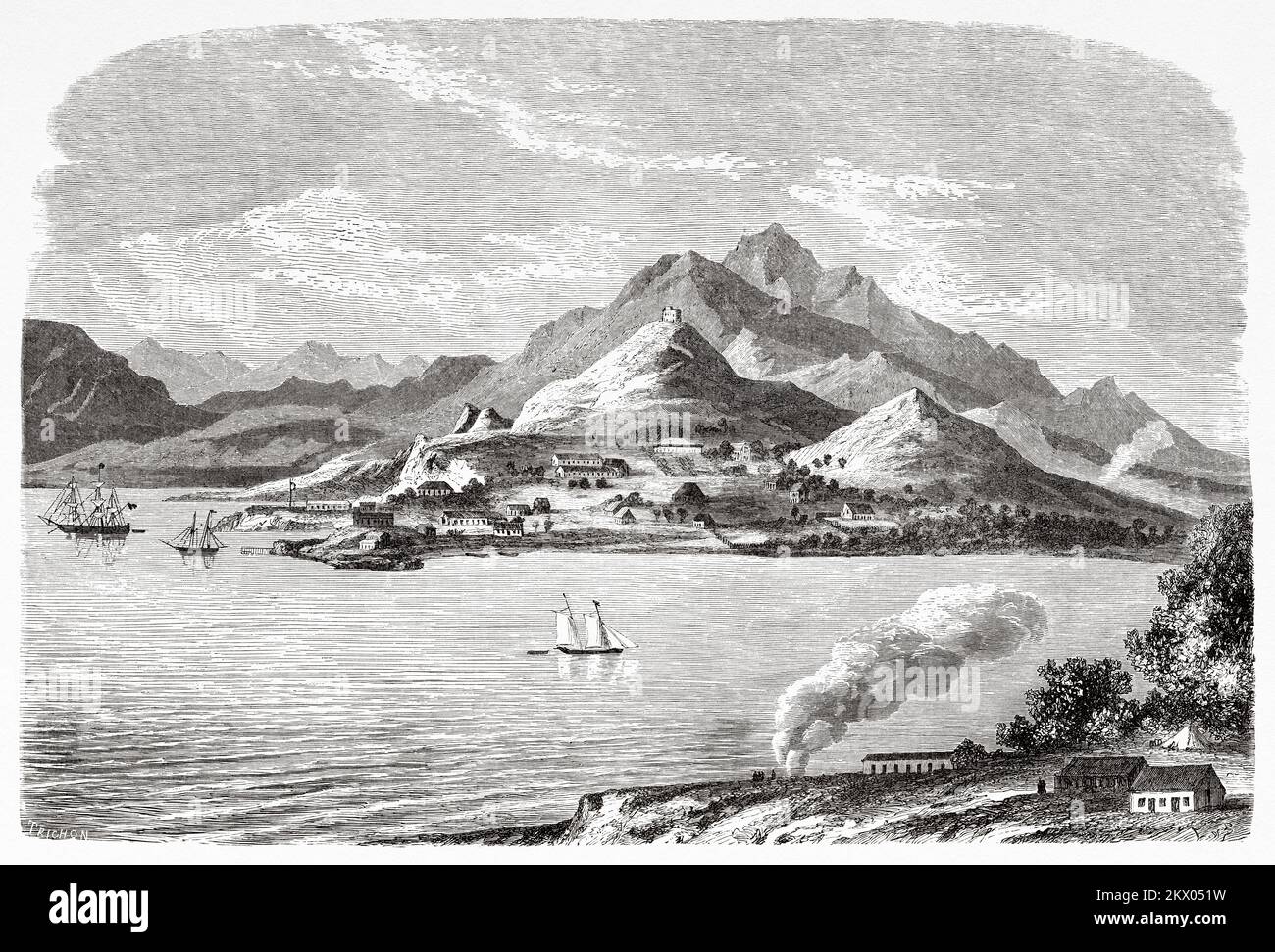 View of Port-de-France, New Caledonia, Oceania. Souvenir of a French squatter in Australia by H. de Castella 1854-1856 Stock Photo