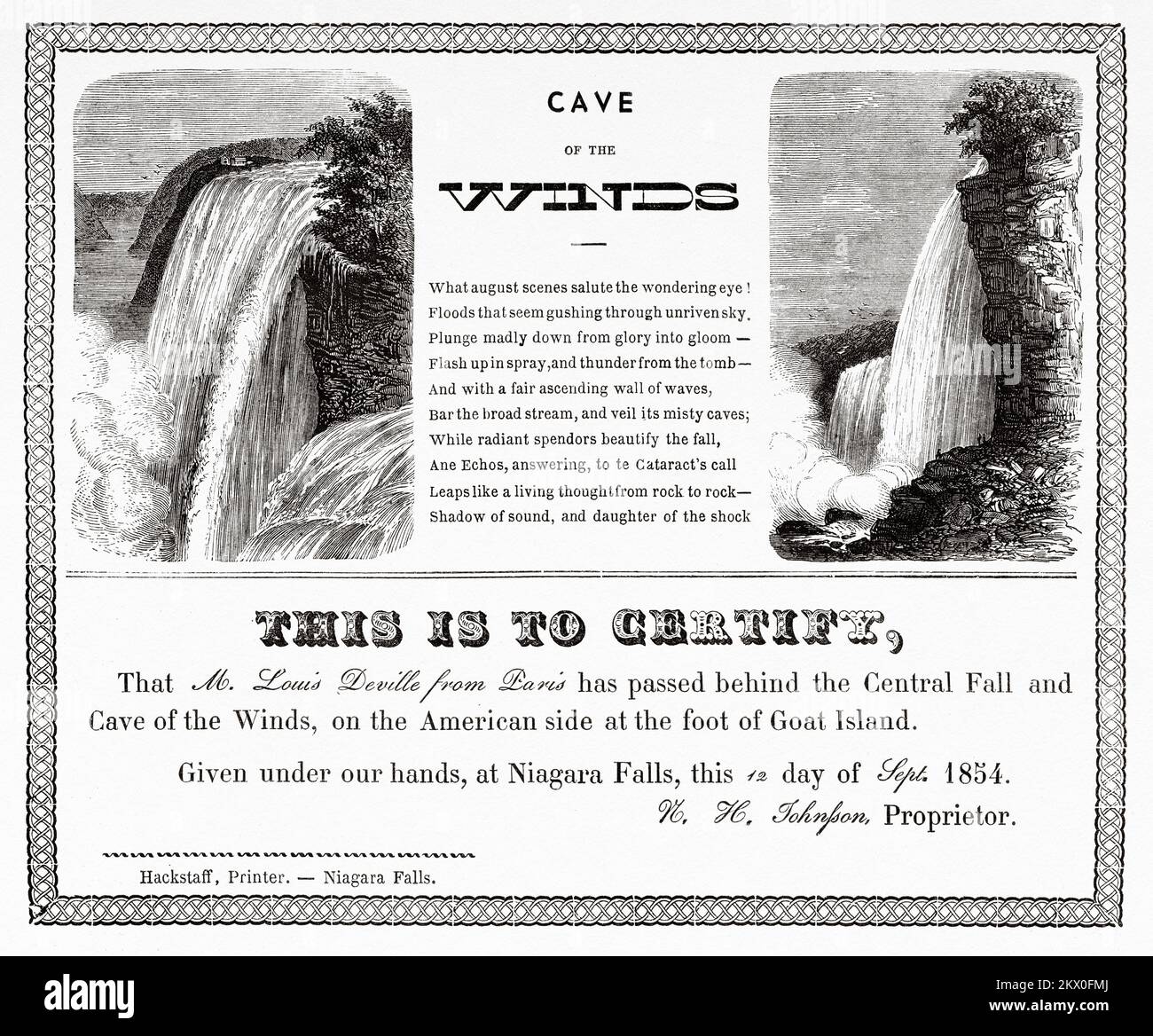 The Falls of Niagara. Certificate issued by the guardian of the Cave of ...