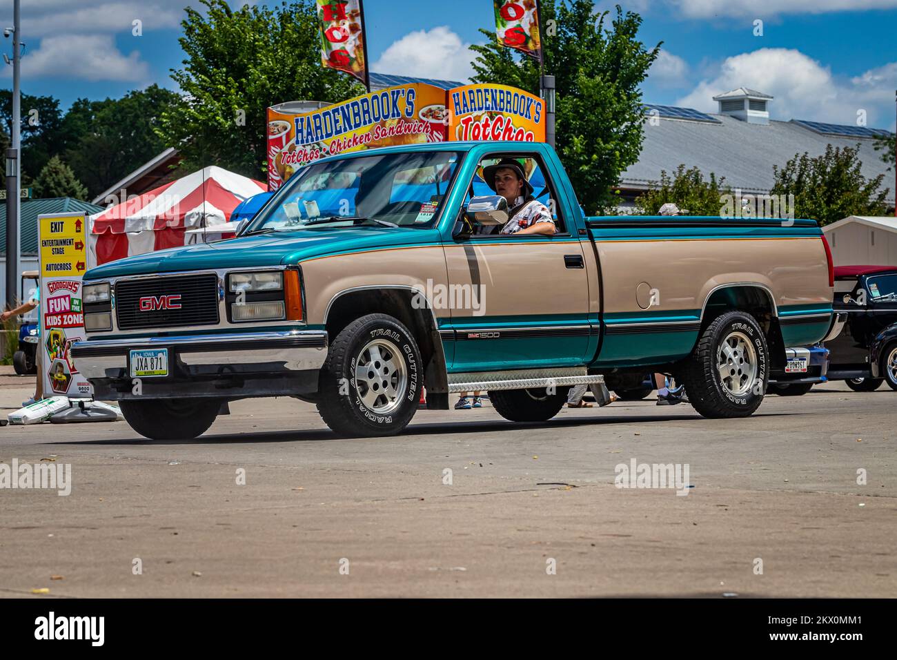 Des Moines, IA - July 03, 2022: Wide angle front corner view of a 1994 GMC Sierra C1500  Pickup Truck at a local car show. Stock Photo