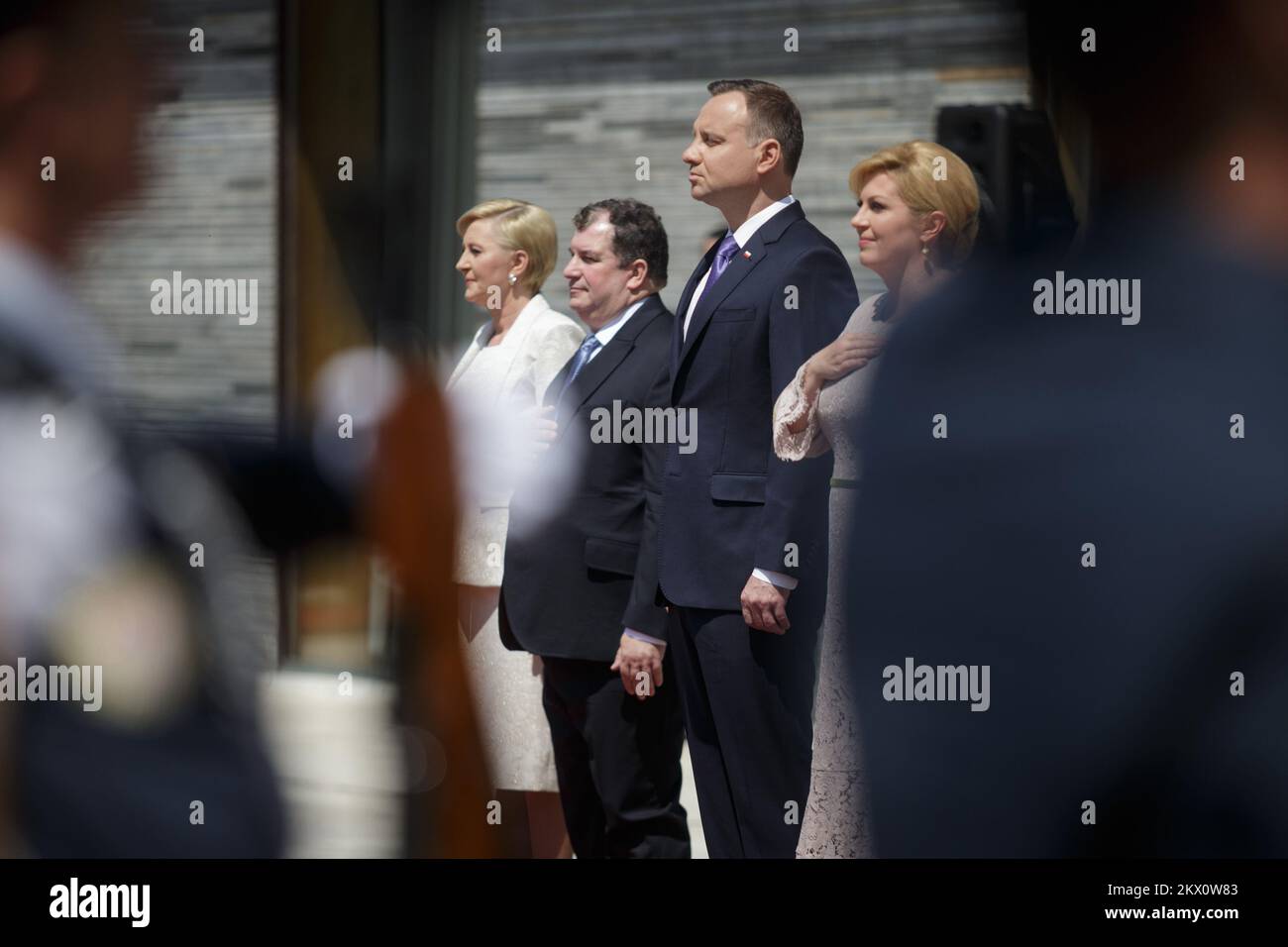 13.06.2017., Zagreb, Croatia - President of the Republic of Croatia Kolinda Grabar-Kitarovic met with President of the Republic of Poland Andrzej Duda. First lady Agate Korhnauser Duda, Jakov Kitarovic, husband of Kolinda Grabar-Kitarovic, Andrzej Duda, Kolinda Grabar-Kitarovic. Photo: Davor Puklavec/PIXSELL  Stock Photo