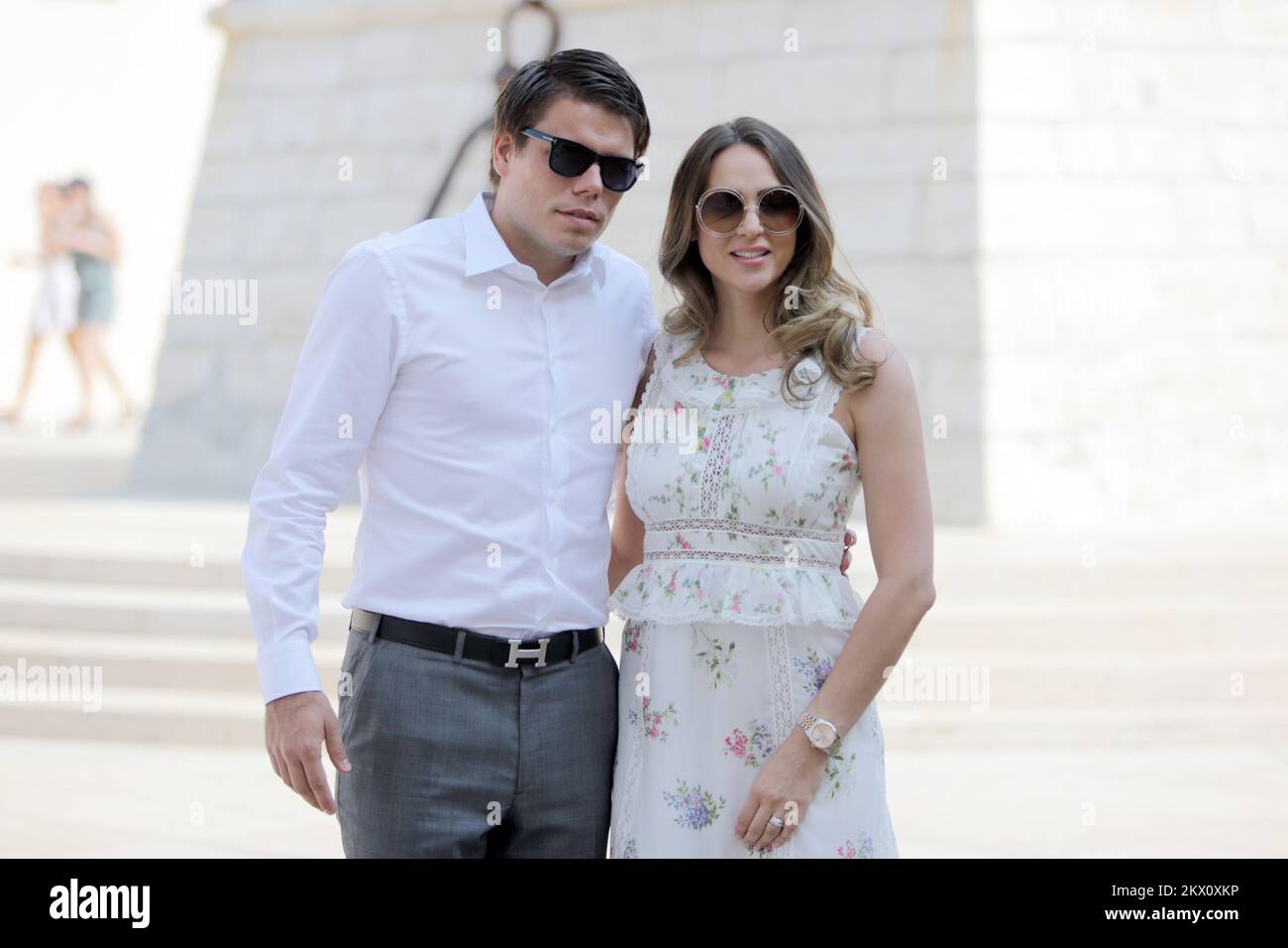 16.06.2017., Croatia, Umag - Football player Domagoj Vida and Ivana Gugic's Wedding in the Church of the Assumption of Mary and St. Peregrina. Ognjen Vukojevic with his wife Andreja. Photo: Nel Pavletic/PIXSELL Stock Photo