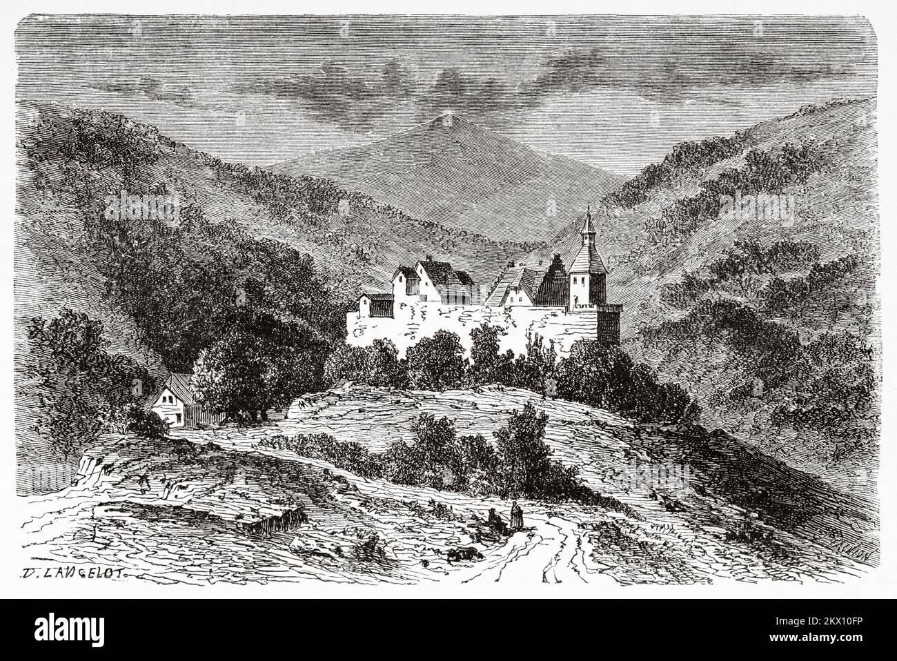 Staufen castle, Black Forest, Baden-Wurttemberg, Germany. From Paris to Bucharest by Victor Duruy 1860 Stock Photo