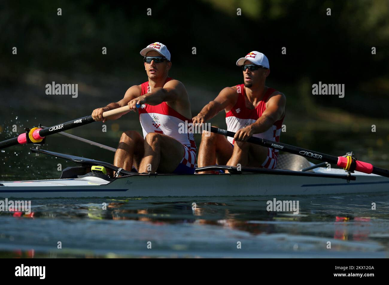 Croatian Olympic rowing champions, Martin and Valent Sinkovic train coxless pairs on lake Jarun in Zagreb, Croatia on June 22, 2017. After dominating the double skulls discipline and remaining unbeaten for three years, the brothers change disciplines they now race in the coxless pairs. Photo: Igor Kralj/PIXSELL Stock Photo