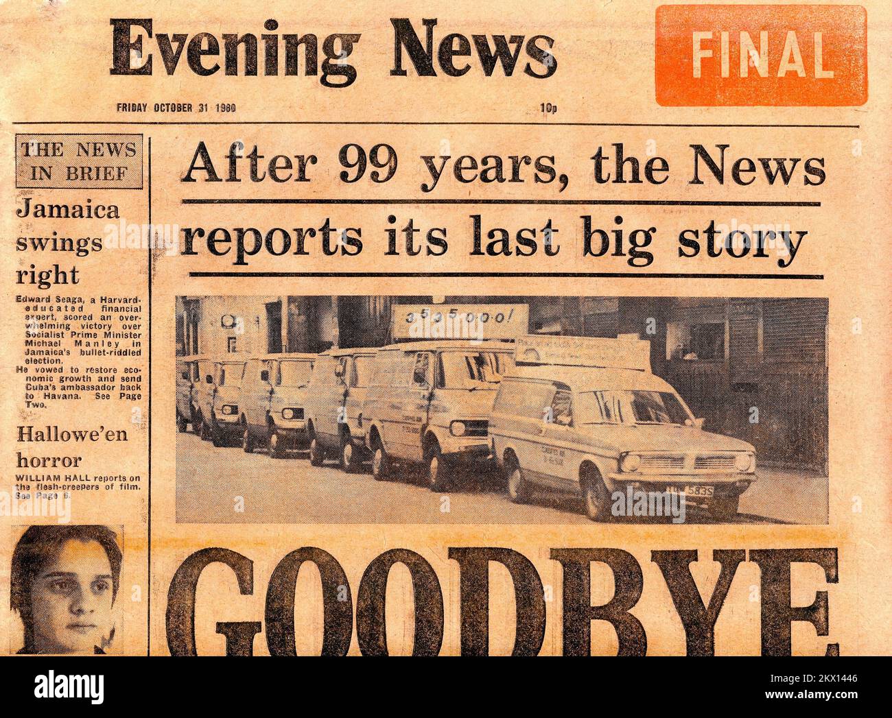 The final issue of London daily newspaper the Evening News which was published on October 31, 1980. The paper was first published in July 1881. Stock Photo