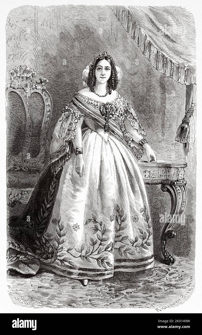 Portrait of Teresa Cristina of the Two Sicilies (1822-1889) Empress of Brazil, South America. Journey of the French painter Francois Auguste Biard in Brazil, 1858-1859 Stock Photo