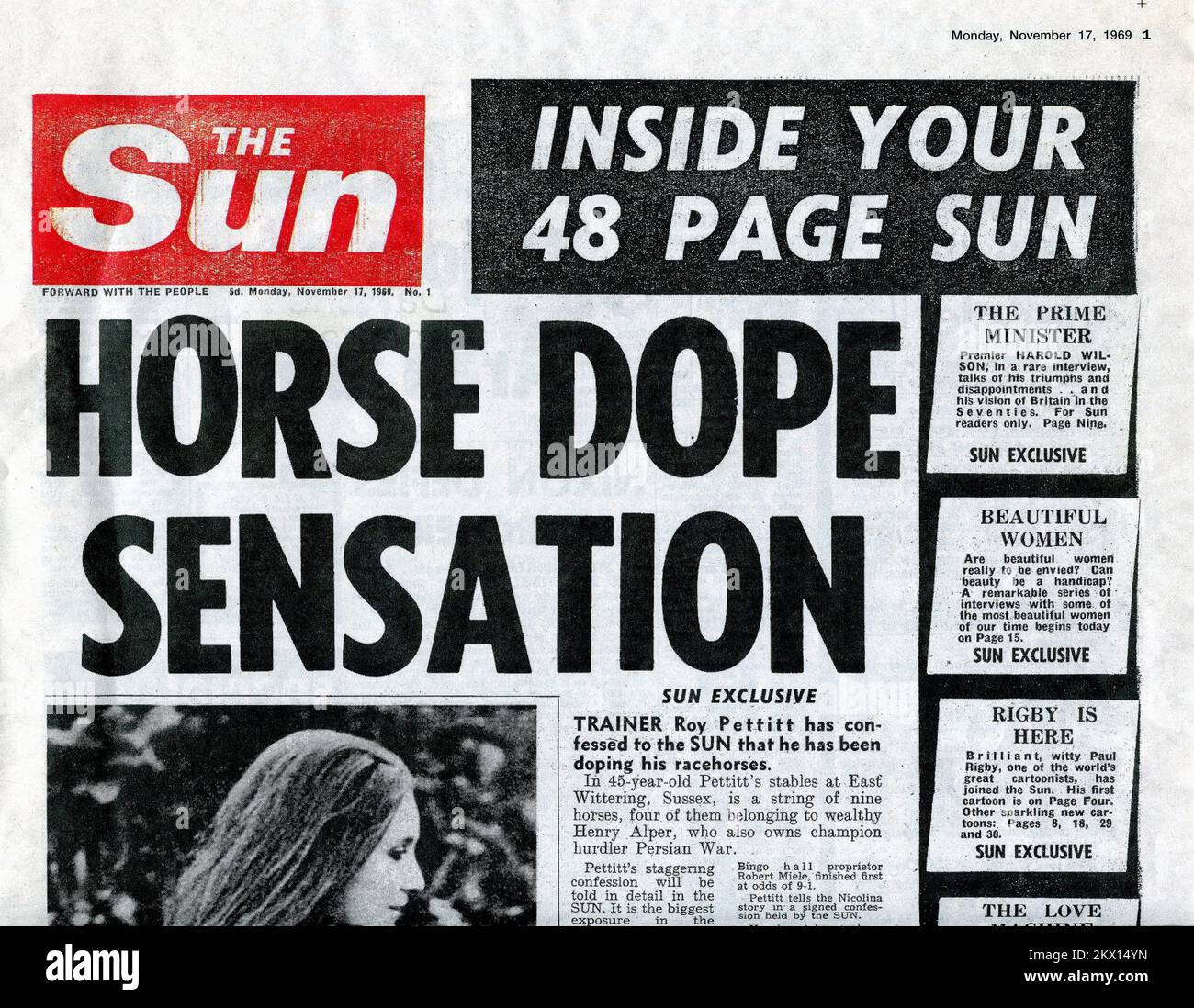 Relaunch issue of British national daily newspaper The Sun which was published on November 17, 1969. The paper was first published in September 1964 under different ownership. Stock Photo