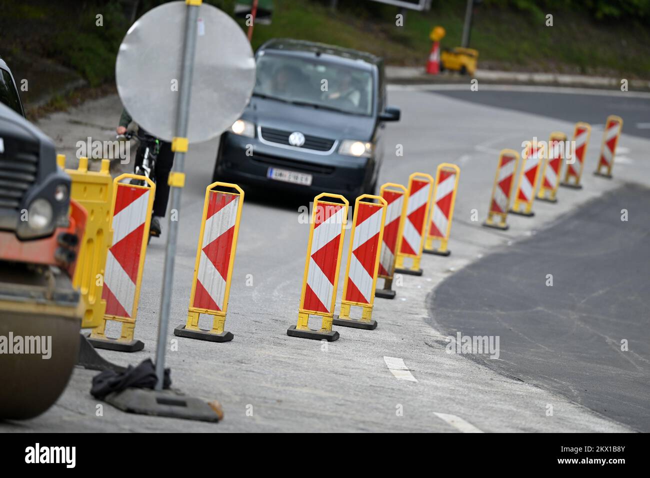 A roadblock at a construction site Stock Photo