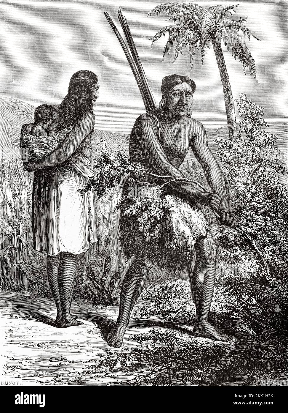 Lengua Indians family, South America. Journey in Paraguay 1844-1847 by Alfred Demersay Stock Photo