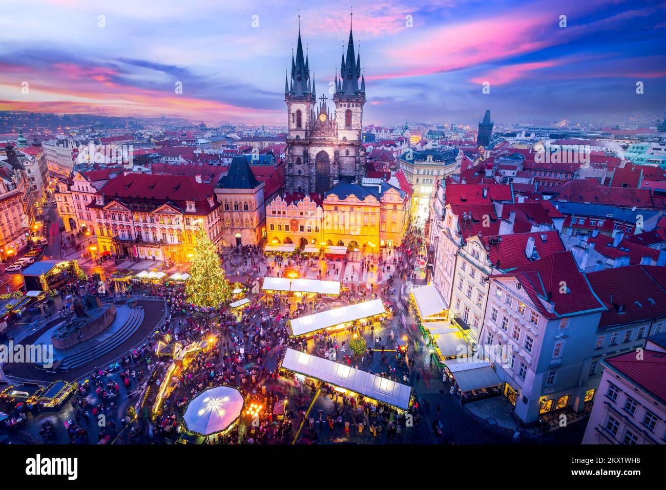Prague, Czech Republic. Vanocni Trhy, famous Christmas Market in Stare Mesto old square, charming travel destination of historical Bohemia. Stock Photo